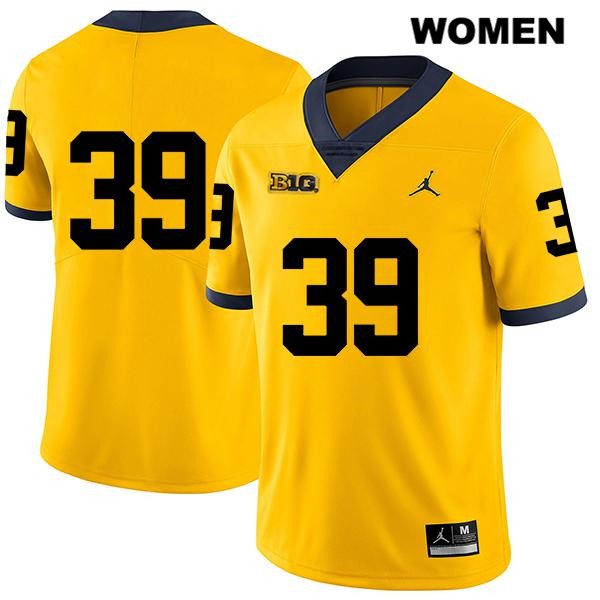 Women's NCAA Michigan Wolverines Alan Selzer #39 No Name Yellow Jordan Brand Authentic Stitched Legend Football College Jersey PH25J48FH